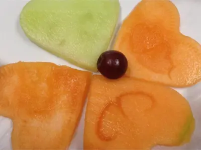 Heart shaped fruit carvings made during Valentines Day by our members